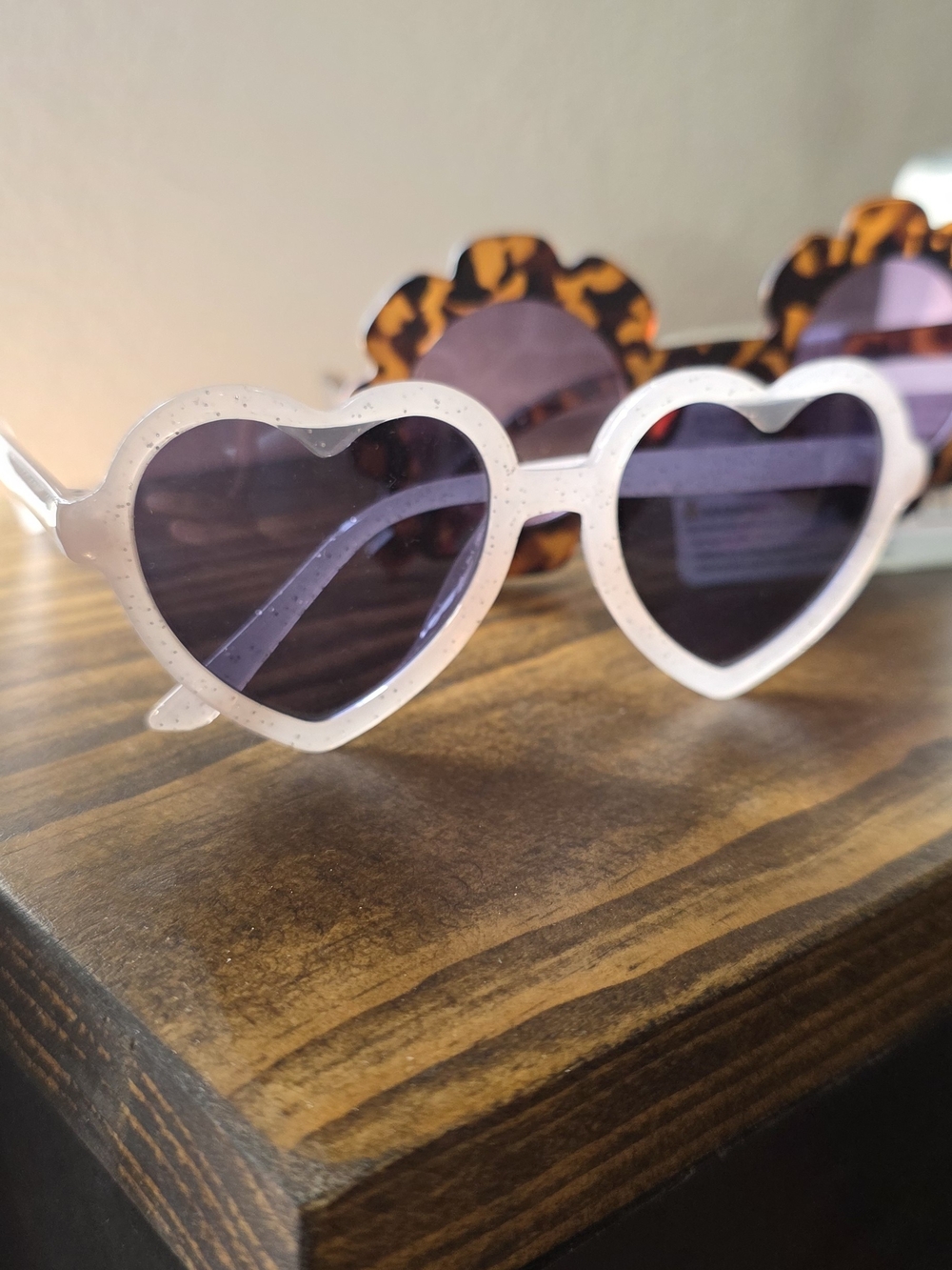 Kids Heart Sunglasses — Pink Glitter Frame with Purple Lenses